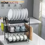 3 TIER STAINLESS STEEL DISH DRING RACK WITH MUG HOLDER& CUTLERY DRAINER