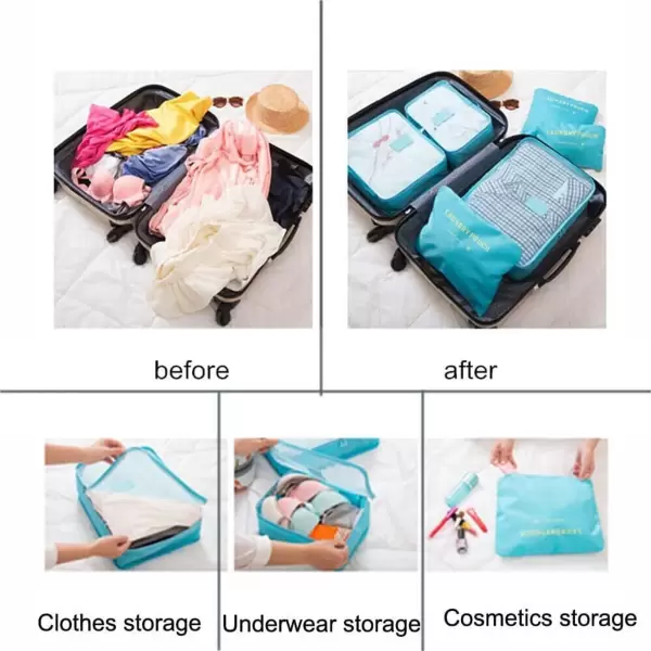 TRAVEL LAUNDRY POUCH BLUE  6PCS SET