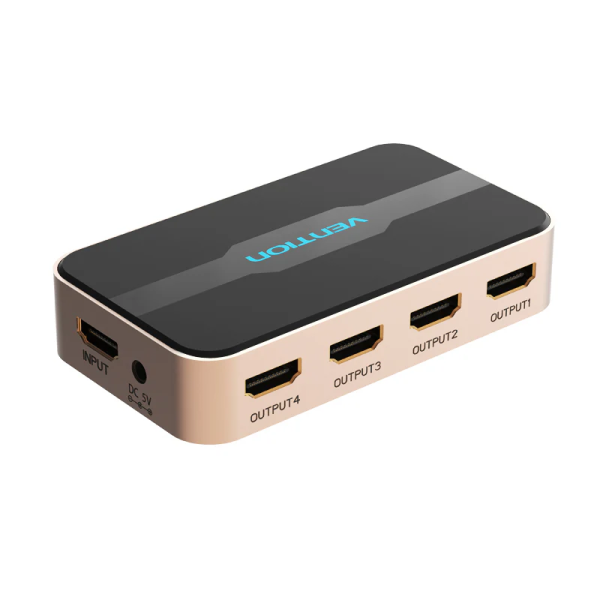 Vention 1 In 4 Out HDMI Splitter 4K@30Hz Gold Aluminum Alloy Type UK Standard