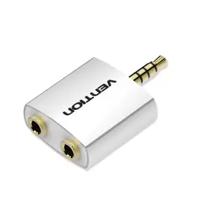 Vention 4 Pole 3.5mm Male to 2*3.5mm Female Audio Adapter Silvery Metal Type