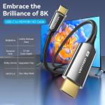 Vention Cotton Braided USB-C to HDMI-A 8K HD Cable 1.8M Black Zinc Alloy Type - 3
